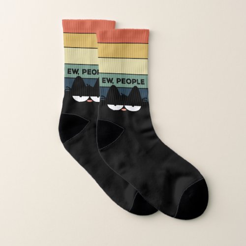 Ew People Black Cat Vintage Grumpy Kitty Socks