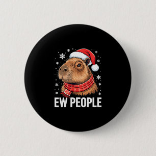 Ew People Capybara Christmas Funny Introvert Holid Button