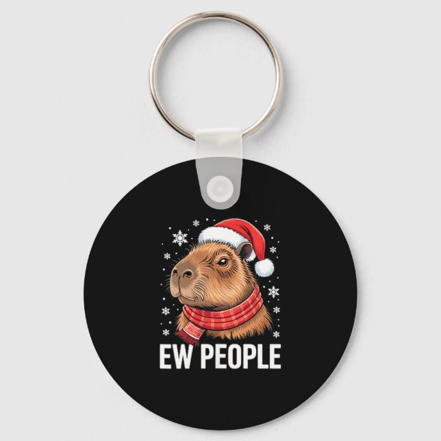 Ew People Capybara Christmas Funny Introvert Holid Keychain (Front)