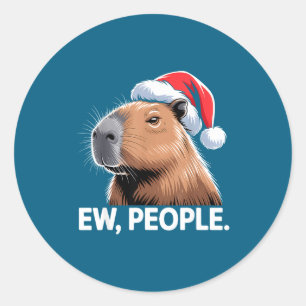 Ew People Capybara Christmas Humor Classic Round Sticker