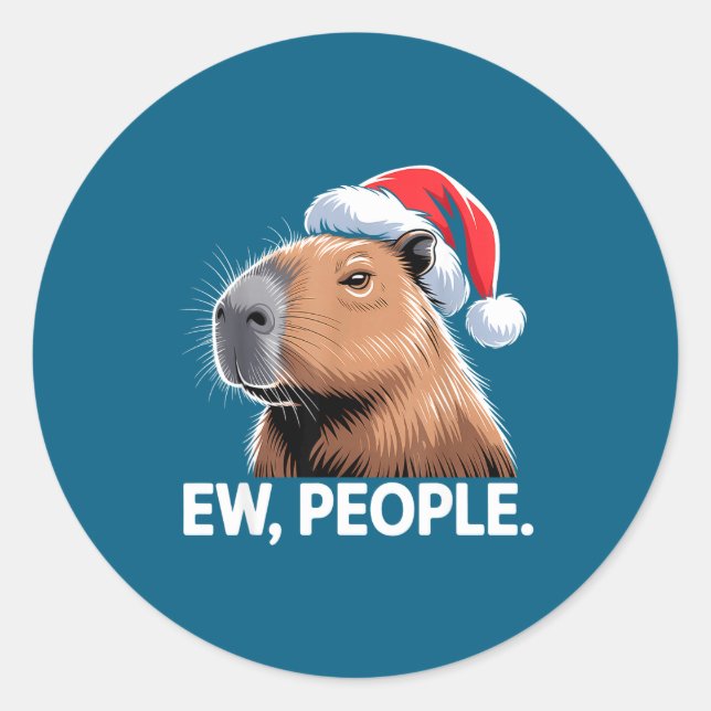 Ew People Capybara Christmas Humor  Classic Round Sticker (Front)