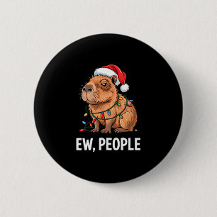 Ew People Capybara Christmas Lights Funny Introver Button