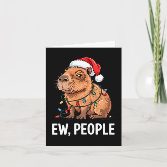 Ew People Capybara Christmas Lights Funny Introver Card (Front)