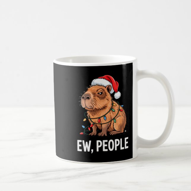 Ew People Capybara Christmas Lights Funny Introver Coffee Mug (Right)