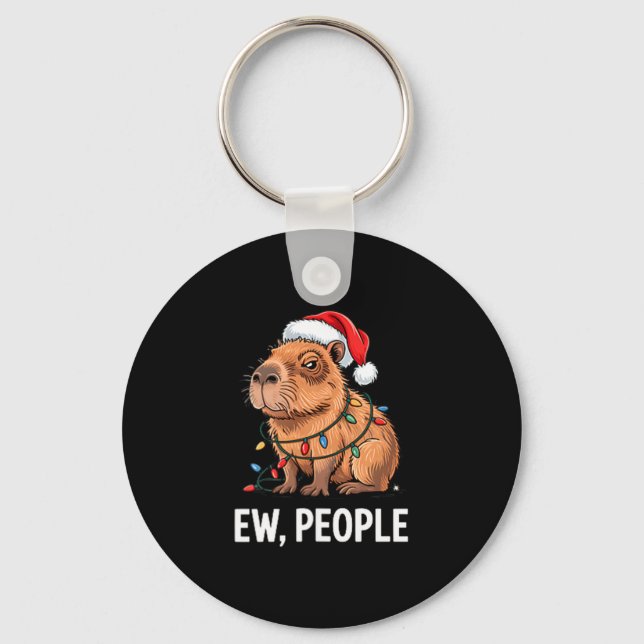 Ew People Capybara Christmas Lights Funny Introver Keychain (Front)
