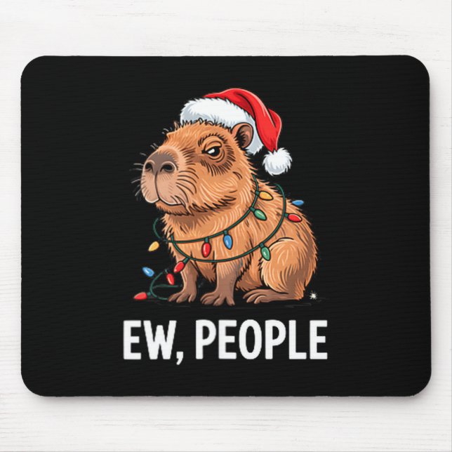 Ew People Capybara Christmas Lights Funny Introver Mouse Pad (Front)
