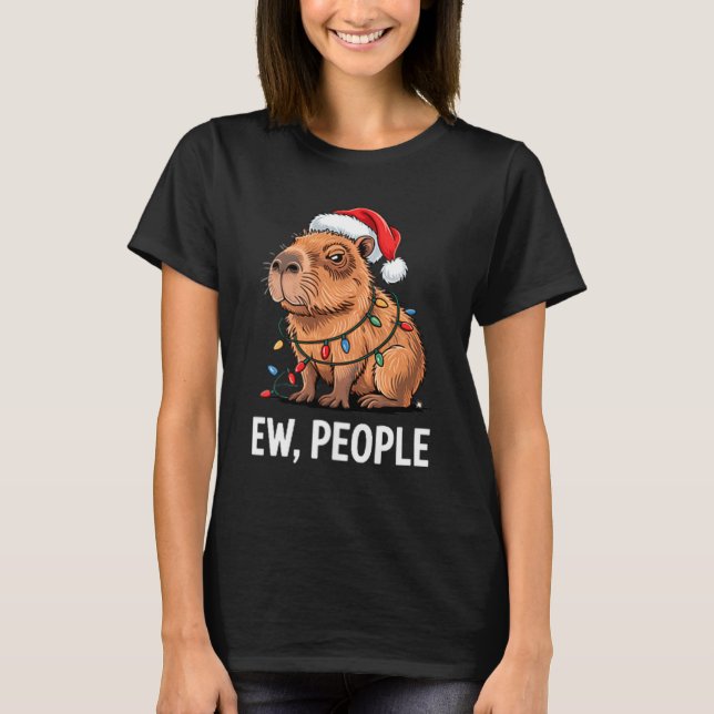 Ew People Capybara Christmas Lights Funny Introver T-Shirt (Front)