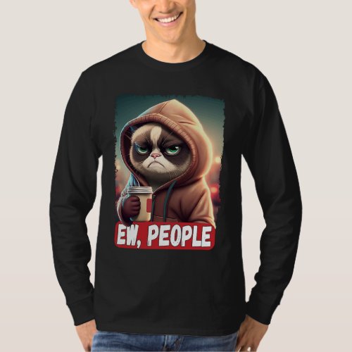 Ew People Cat  Coffee Cat Antisocial Vintage Intro T_Shirt