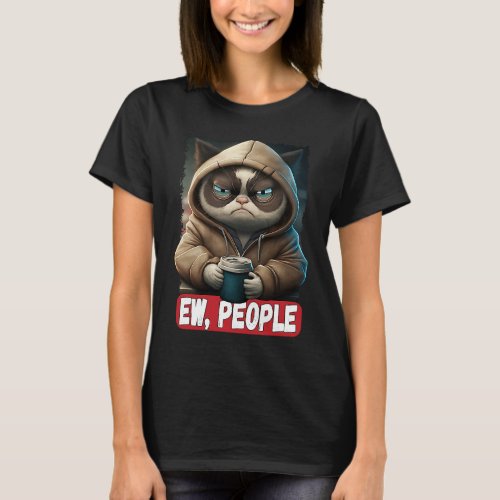 Ew People Cat  Coffee Cat Antisocial Vintage Intro T_Shirt