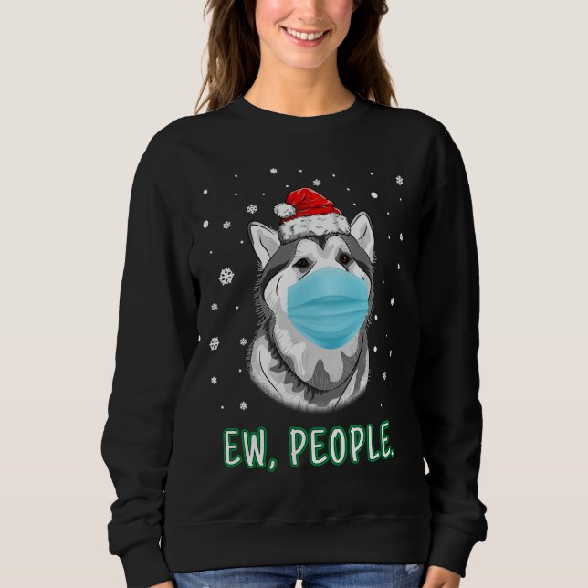 Ew People Christmas Husky Dog Wearing Mask Santa H Sweatshirt (Front)