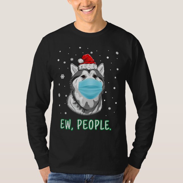 Ew People Christmas Husky Dog Wearing Mask Santa H T-Shirt (Front)