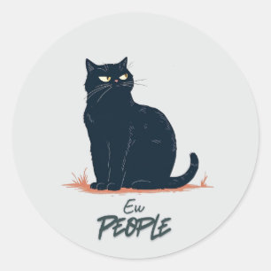 Ew People Funny Introvert Cat Vintage Classic Round Sticker