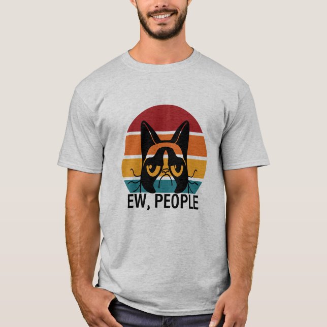 Ew People Funny Meowy Black Cat T-Shirt (Front)
