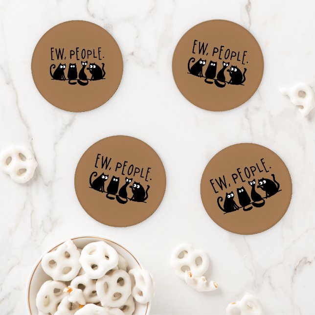 Ew People Funny Meowy Black Cats Coaster Set (In Situ)