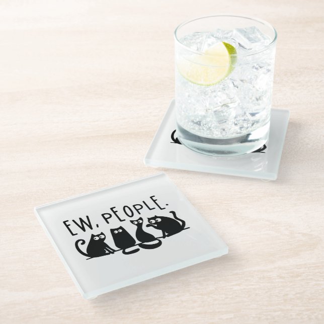 Ew People Funny Meowy Black Cats Glass Coaster (Angled)