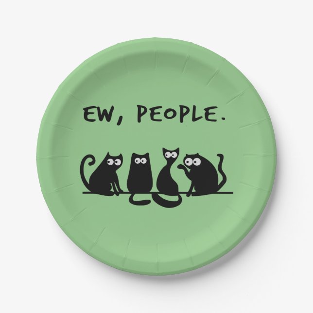 Ew People Funny Meowy Black Cats Paper Plates (Front)
