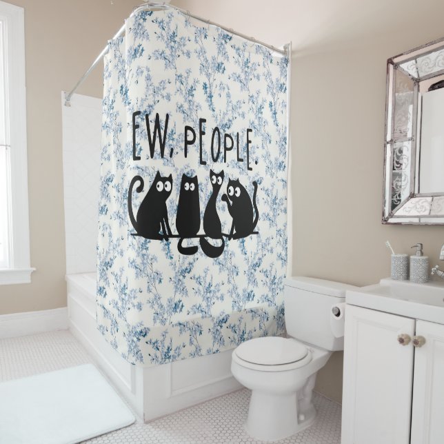 Ew People Funny Meowy Black Cats Shower Curtain (In Situ)