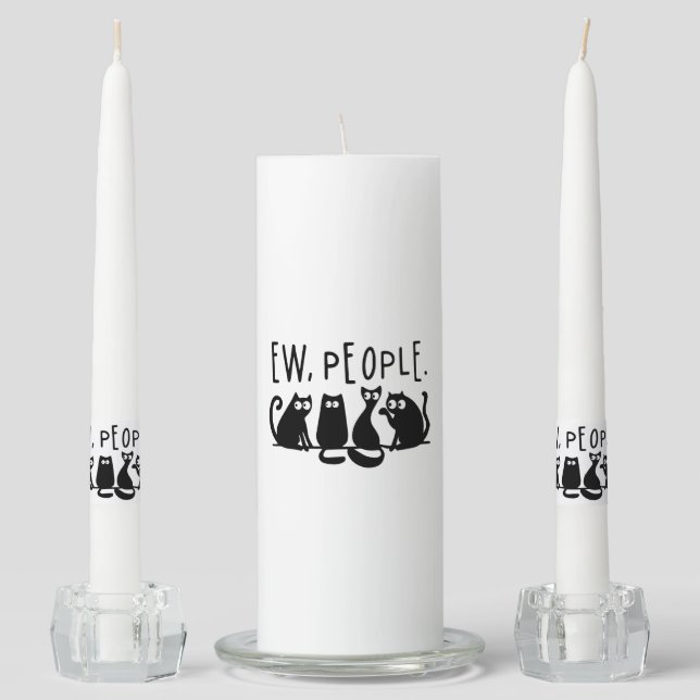 Ew People Funny Meowy Black Cats Unity Candle Set (Front)
