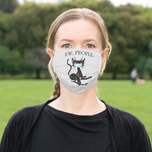 Ew People  Funny Retro Black Cat Adult Cloth Face Mask