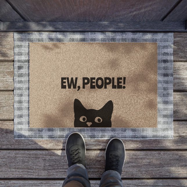 Ew, People Saying Funny Black Cat Face Fiber Doormat (Creator Uploaded)
