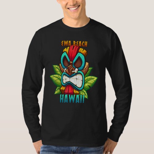 Ewa Beach Hawaii Angry Tiki Mask Graphic T_Shirt