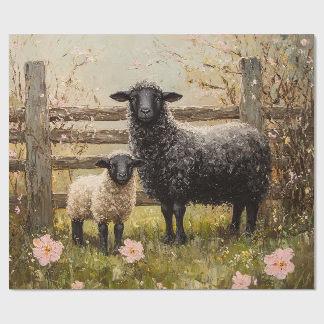 Ewe and Lamb Spring Sheep Art Decoupage Wrapping Paper (Flat)