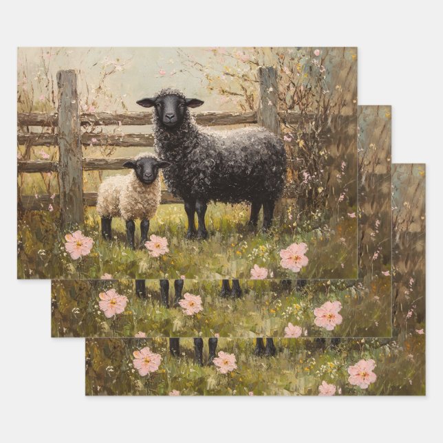 Ewe and Lamb Spring Sheep Art Decoupage Wrapping Paper Sheets (Set)