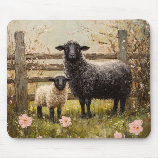 Ewe and Lamb Spring Sheep Art Mouse Pad
