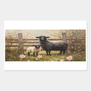 Ewe and Lamb Spring Sheep Art Rectangular Sticker