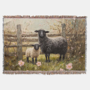 Ewe and Lamb Spring Sheep Art Throw Blanket