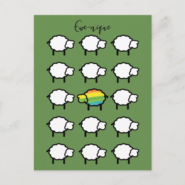 ewe-nique quote rainbow sheep unique postcard (Front)