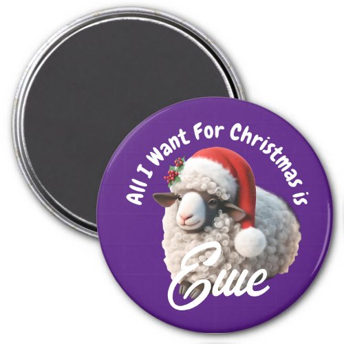 Ewe Wearing Santa Hat Purple Christmas Magnet