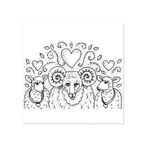 EWES SHEEP AND RAM COUNTRY FAMILY TREE FOLK ART RUBBER STAMP