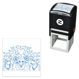 EWES SHEEP AND RAM, COUNTRY FAMILY TREE, FOLK ART SELF-INKING STAMP