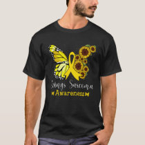 Ewings Sarcoma Cancer Awareness Butterfly & Sunflo T-Shirt