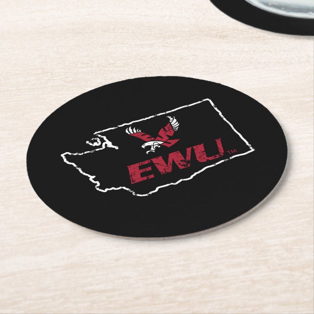 EWU State Love Round Paper Coaster (Angled)
