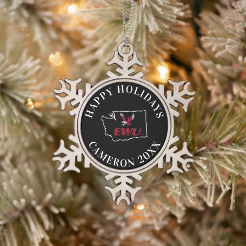 EWU State Love Snowflake Pewter Christmas Ornament