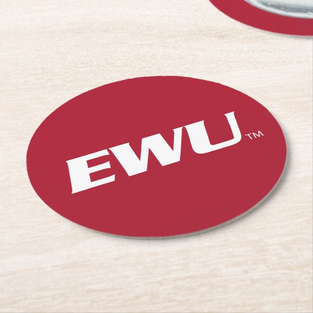 EWU Wordmark Round Paper Coaster (Angled)