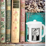 Ex libris art nouveau book teapot<br><div class="desc">Art nouveau bookplate of a lady sharpening a pen for writing</div>