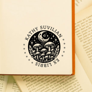Ex libris book stamp with mushrooms