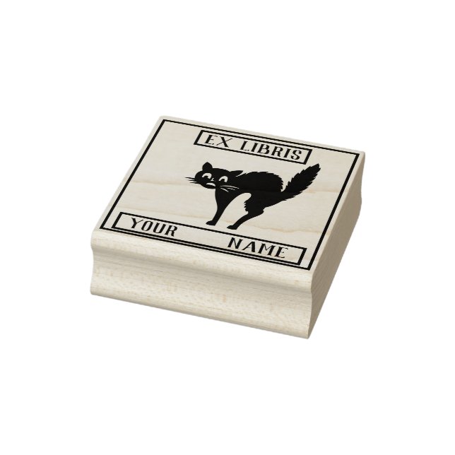 Ex Libris Bookplate - Black cat Rubber Stamp (Stamp)