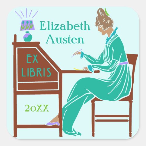 Ex Libris Bookplate Deco Lady Writing Desk Custom