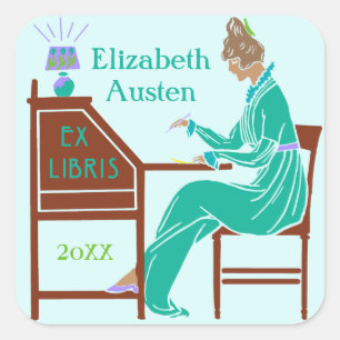 Ex Libris Bookplate Deco Lady Writing Desk Custom