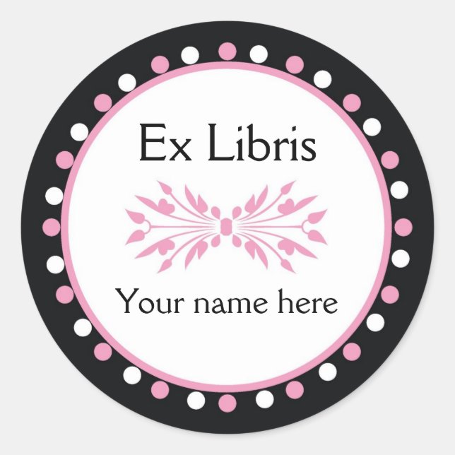Ex Libris Bookplate - Pink white Polka Dots (Front)