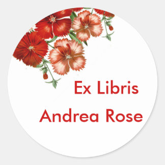 Ex Libris Bookplate Red Carnation Sticker