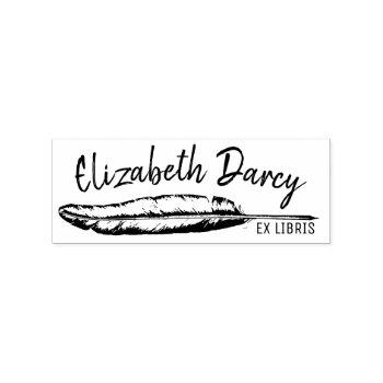 Ex Libris Bookplate Vintage Feather Library Custom Rubber Stamp by BookParadise at Zazzle