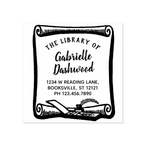 Ex Libris Bookplate Vintage Scroll Library Custom Rubber Stamp