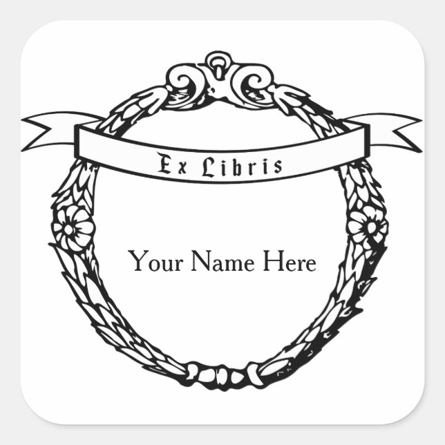 Ex Libris Bookplate Vintage Wreath with Ribbon (Front)