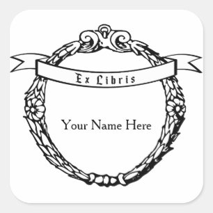 Ex Libris Bookplate Vintage Wreath with Ribbon