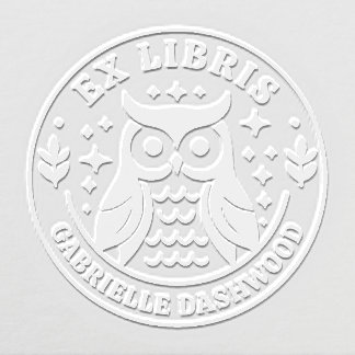 Ex Libris Bookplate with Owl and Personalized Name Embosser